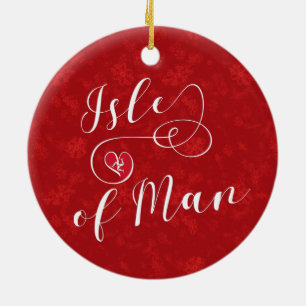 Isle of Man Flag In A Heart, Manx Ceramic Tree Decoration