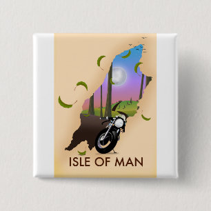 Isle of man motorcycle map travel poster 15 cm square badge