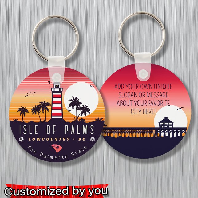 Isle of Palms lighthouse SC Retro Sunset Souvenirs Key Ring (Creator Uploaded)