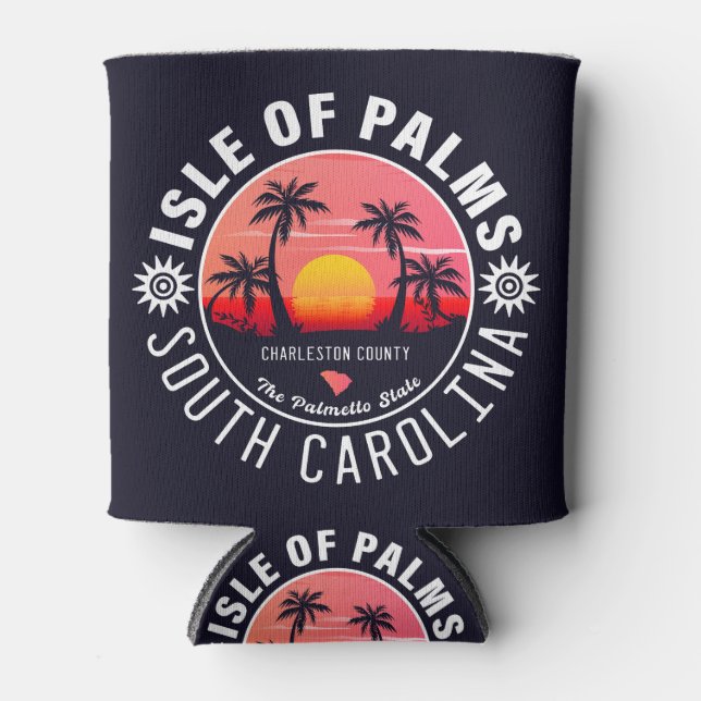 Isle of Palms SC Retro Sunset Souvenirs 80s Can Cooler (Front)