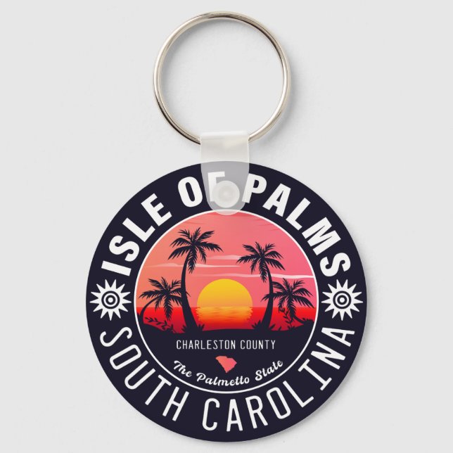 Isle of Palms SC Retro Sunset Souvenirs 80s Key Ring (Front)