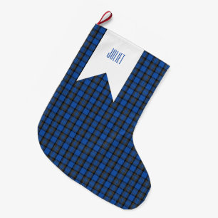 Isle of Skye Blue Tartan Plaid Pattern Large Christmas Stocking