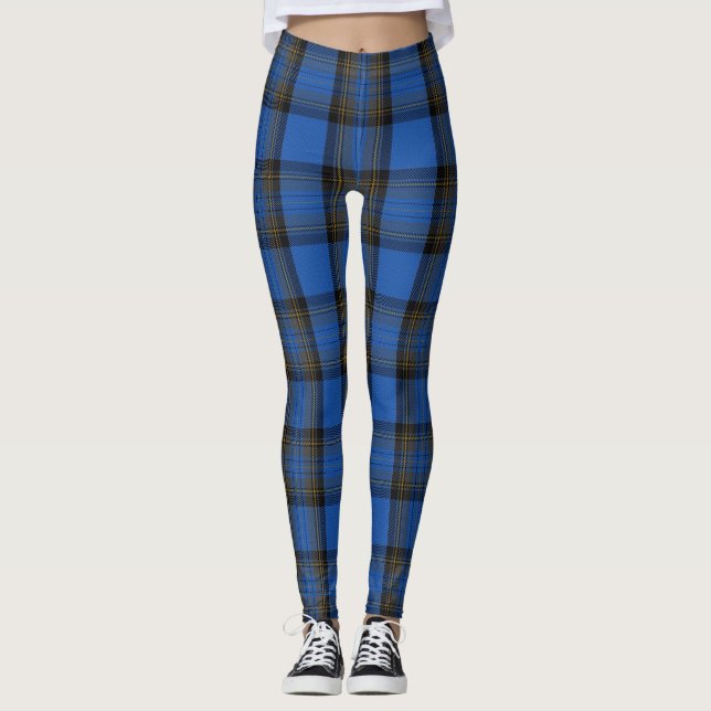 Isle of Skye Blue Tartan Plaid Pattern Leggings (Front)