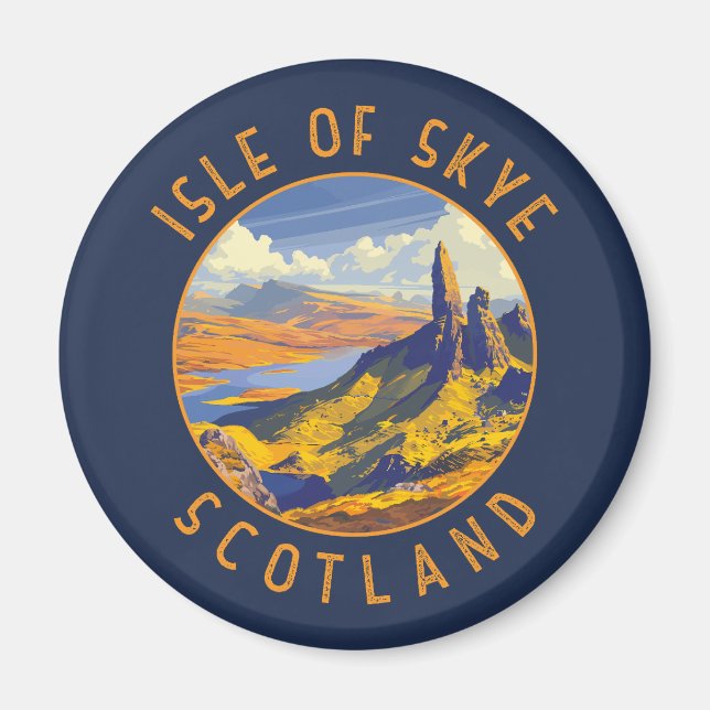 Isle of Skye Scotland Retro Distressed Circle Magnet (Front)