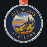Isle of Skye Scotland Retro Distressed Circle Metal Tree Decoration<br><div class="desc">Isle of Skye retro vector travel design. The Isle of Skye,  connected to Scotland's northwest coast by bridge,  is known for its rugged landscapes,  picturesque fishing villages and mediaeval castles.</div>