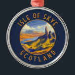 Isle of Skye Scotland Retro Distressed Circle Metal Tree Decoration<br><div class="desc">Isle of Skye retro vector travel design. The Isle of Skye,  connected to Scotland's northwest coast by bridge,  is known for its rugged landscapes,  picturesque fishing villages and mediaeval castles.</div>