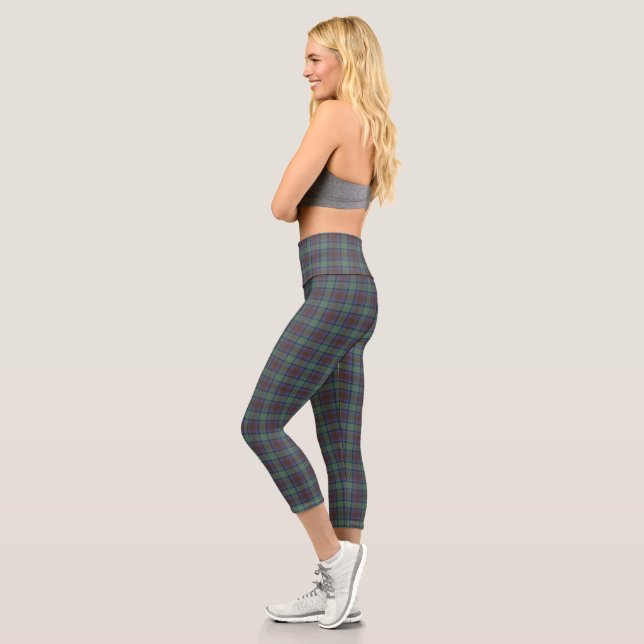Isle Of Skye Tartan Plaid Green Black Pattern Capri Leggings (Left)