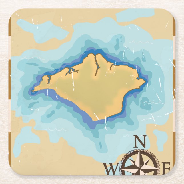 Isle of Wight Treasure map travel poster Square Paper Coaster (Front)