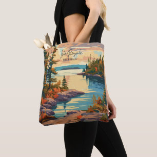 Isle Royale Michigan Vintage Travel Illustration Tote Bag