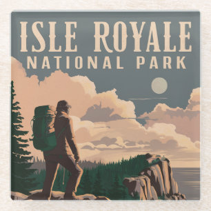 Isle Royale National Park Backpacking Travel Art Glass Coaster
