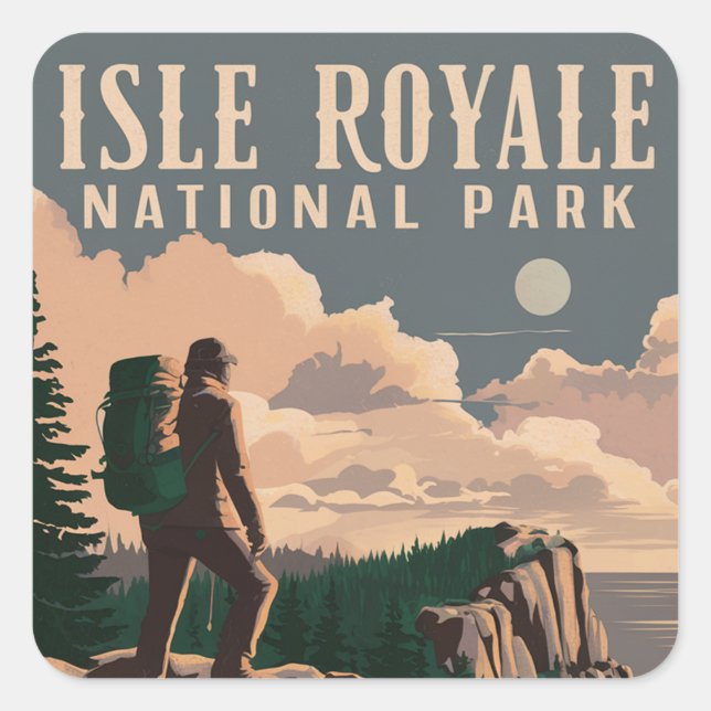 Isle Royale National Park Backpacking Travel Art Square Sticker (Front)