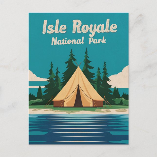 Isle Royale National Park Camping Illustration Holiday Postcard (Front)