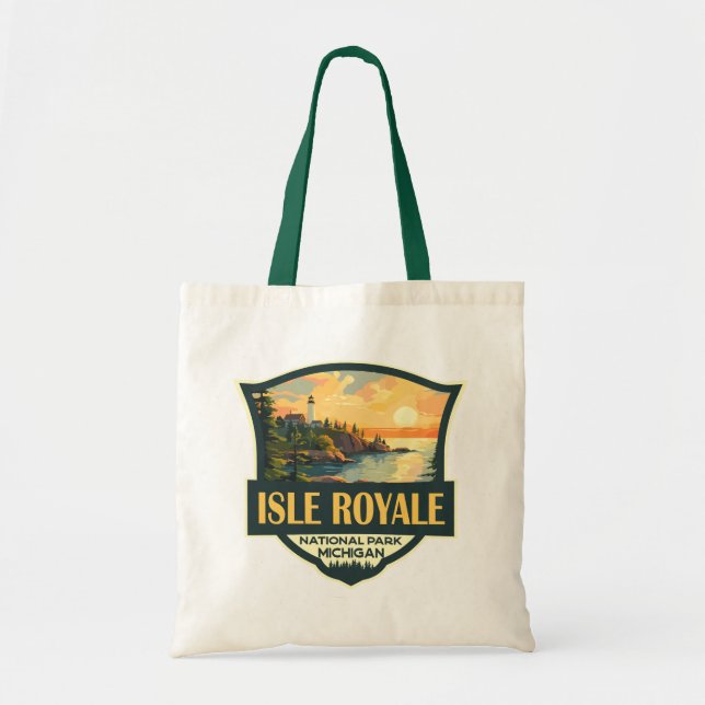 Isle Royale National Park Illustration Retro Badge Tote Bag (Front)