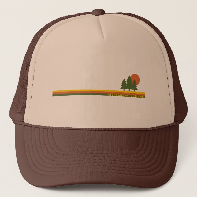 Isle Royale National Park Pine Trees Sun Trucker Hat (Front)