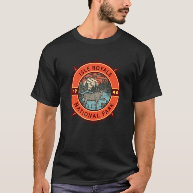 Isle Royale National Park Retro Compass Emblem T-Shirt (Front)