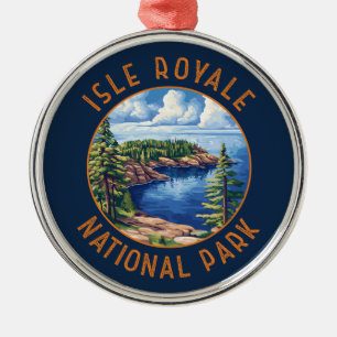 Isle Royale National Park Retro Distressed Circle Metal Tree Decoration