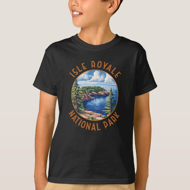 Isle Royale National Park Retro Distressed Circle T-Shirt (Front)