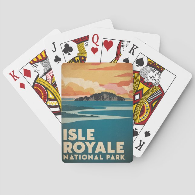 Isle Royale National Park Retro Poster Playing Cards (Back)