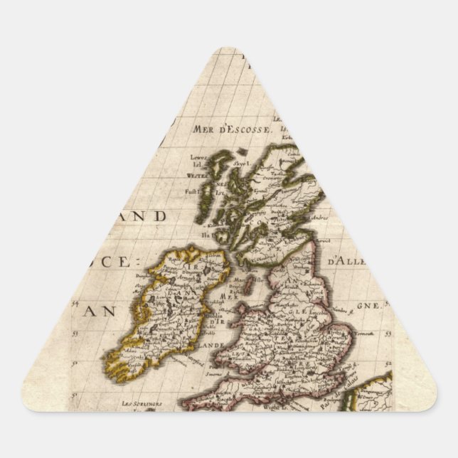 Isles Britanniques - 1700 Nicolas Fils Sanson Map Triangle Sticker (Front)