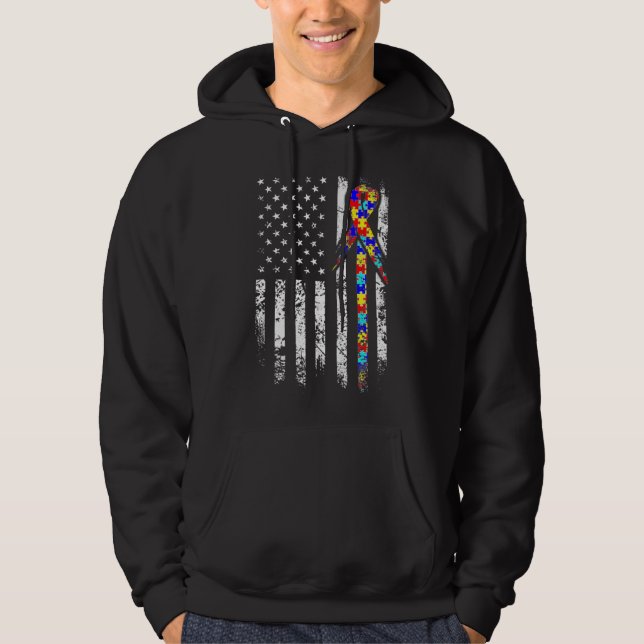 Ism Awareness American Flag Distressed 2 Hoodie (Front)