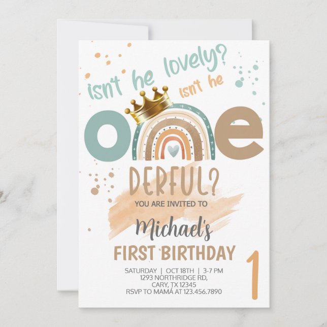 Isn't he lovely, One-derful boy birthday invite. Invitation (Front)