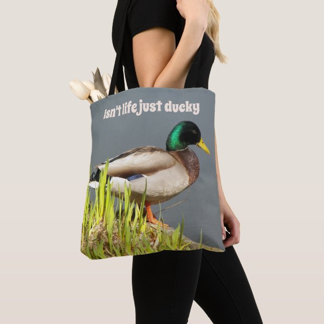 Isn't Life Just Ducky Mallard Duck Tote Bag (Close Up)
