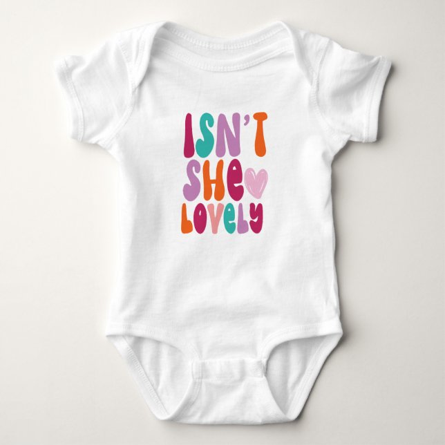 Isn't She Lovely Boho Retro Typography Baby Girl Bodysuit (Front)