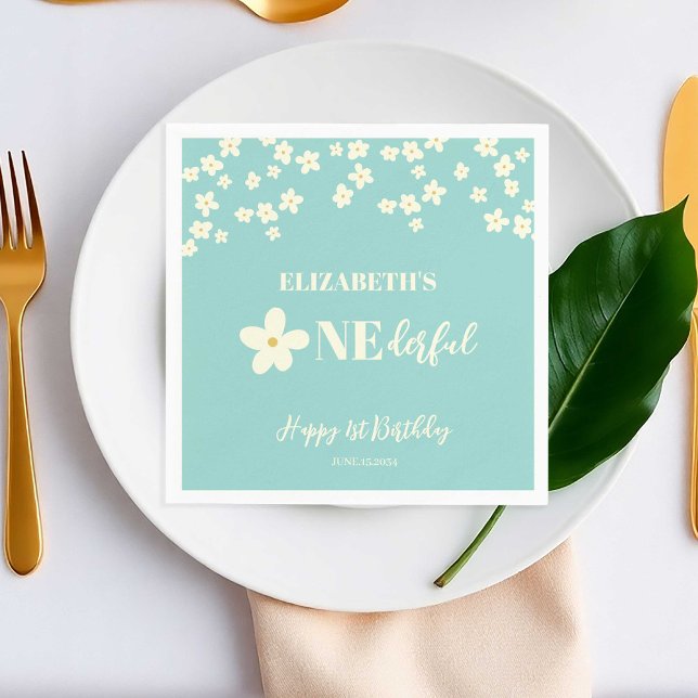 Isn't She Lovely Daisy 1st Birthday Flowers Napkin (Creator Uploaded)
