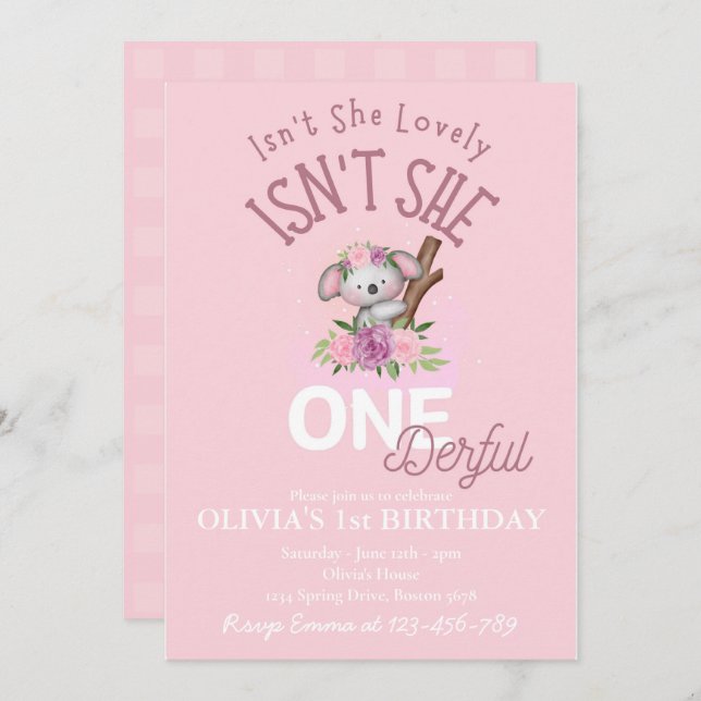 Isn't She Lovely Isn't She ONEderful Customisable Invitation (Front/Back)