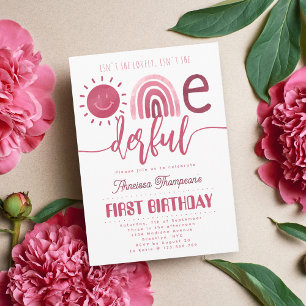 Isn't she Lovely Onederful Pink Rainbow Birthday Invitation