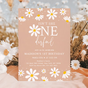 Isn't She ONEderful Boho Daisy First Birthday Invitation