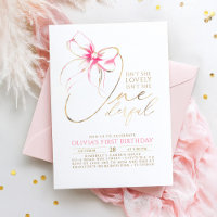 Isn't She Onederful Pink Bow Elegant 1st Birthday