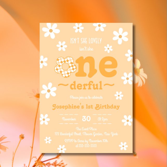 Isn't She Onederful Retro Groovy Floral Birthday Invitation (Creator Uploaded)