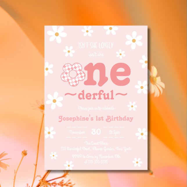 Isn't She Onederful Retro Groovy Flower Birthday Invitation (Creator Uploaded)