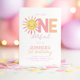 Isn't She Onederful Sun Girl Bright 1st Birthday Invitation
