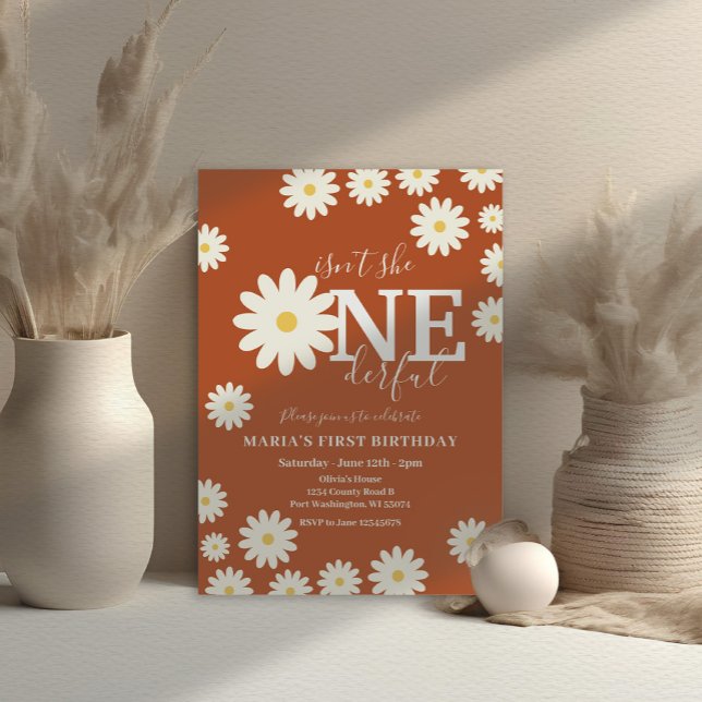  Isn't she ONEderful Terracotta Daisy Birthday  Invitation (Creator Uploaded)