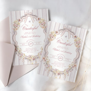 Isn't She Onederful Vintage Bow Girl 1st Birthday Invitation