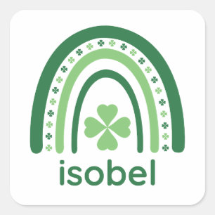 isobel Name Clover Boho Rainbow Square Sticker