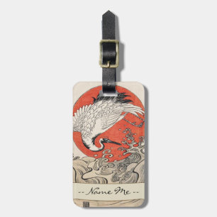Isoda Koryusai Crane Waves and rising sun Luggage Tag