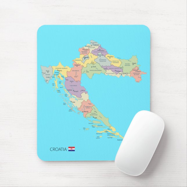 Isolated Map of Croatia Regions Mouse Pad (With Mouse)