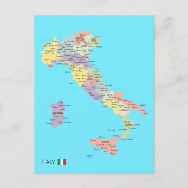Isolated map of Italy Regions Postcard (Front)