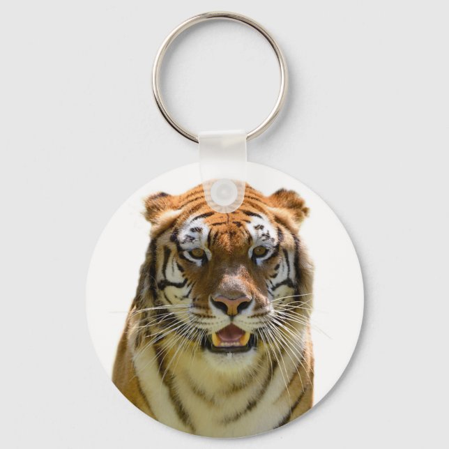 Isolated of portrait tiger and showing teeth key ring (Front)