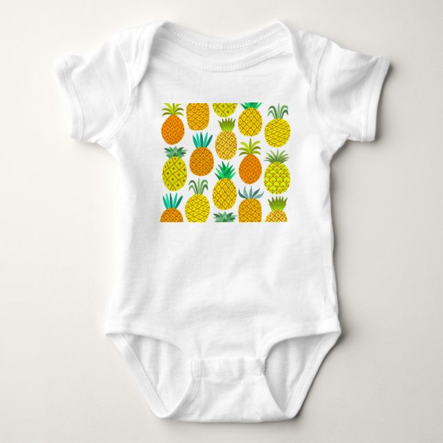 Isolated Pineapple: Vintage Seamless Pattern. Baby Bodysuit (Front)