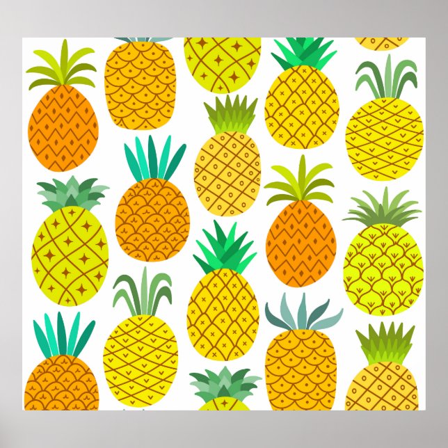 Isolated Pineapple: Vintage Seamless Pattern. Poster (Front)