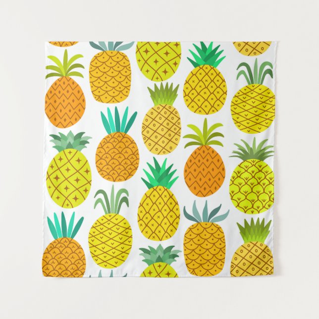 Isolated Pineapple: Vintage Seamless Pattern. Tapestry (Front)