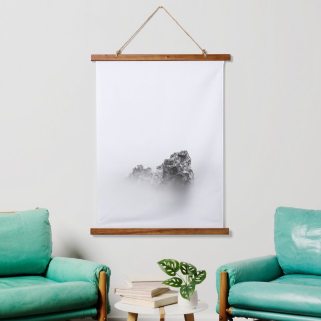 Isolated rock in a mist of sea hanging tapestry (Living Room)