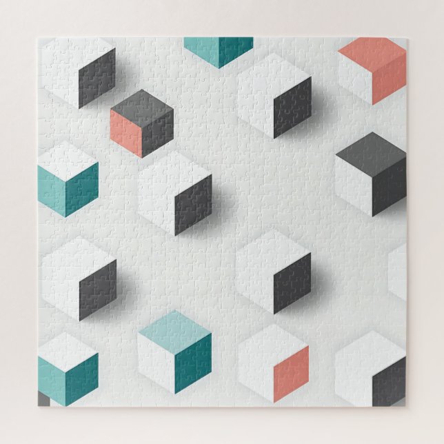 Isometric 3D Cubes Geometric Abstract Pattern Jigsaw Puzzle (Vertical)