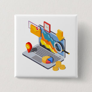 Isometric Business Data Analytics Laptop 15 Cm Square Badge