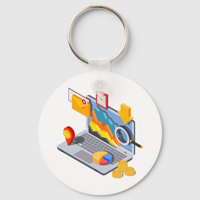 Isometric Business Data Analytics Laptop Key Ring (Front)
