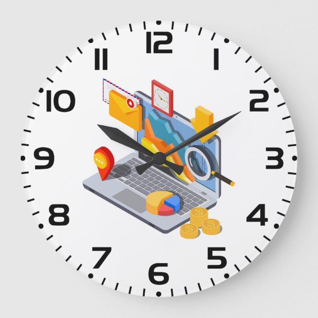 Isometric Business Data Analytics Laptop Large Clock (Front)